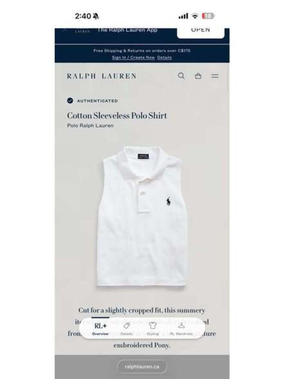 Women’s Ralph Lauren Size Small Cotton Sleeveless polo Shirt